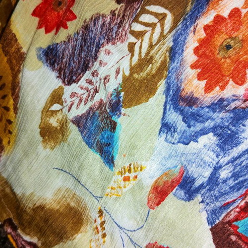 Abstract floral skirt, beige multicolor, size S