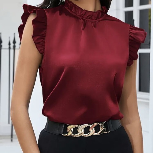 Burgundy Clasi Women's Satin Cap Sleeve Blouse size Small new