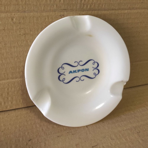 Akron Ilion Krystal ashtray used, white bakelite
