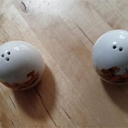 Clay Easter eggs for salt and pepper like new with painted bunnies