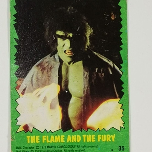 Hulk 1979 Marvel collectible card used, The Flame and the Fury No. 35