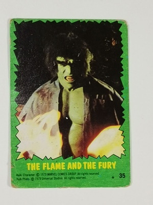 Hulk 1979 Marvel collectible card used, The Flame and the Fury No. 35