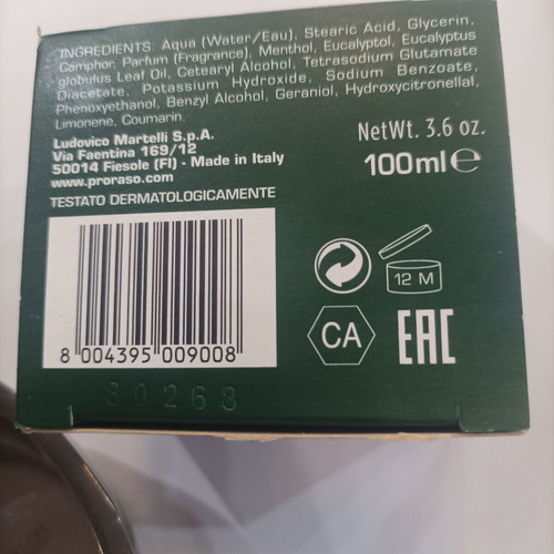 Proraso Pre Shaving Cream 100ml new, refreshing and toning