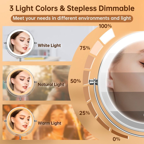 Gospire Lighted Makeup Mirror with 3-Color Lights and 10X Magnification New