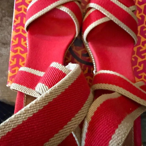 Tory Burch red and beige platform sandals like new, size 39.5