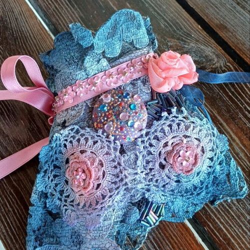 Handmade Lace Painted Blue and Pink Bracelet Cuff New