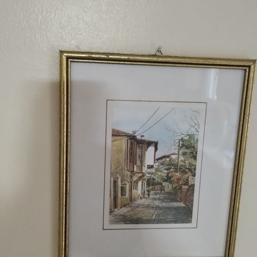 Watercolor set of 2 paintings depicting traditional Macedonian architecture, like new