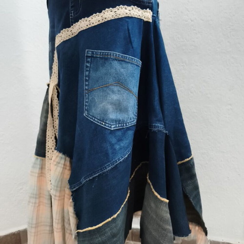 Handmade upcycled Y2K denim salopette dress