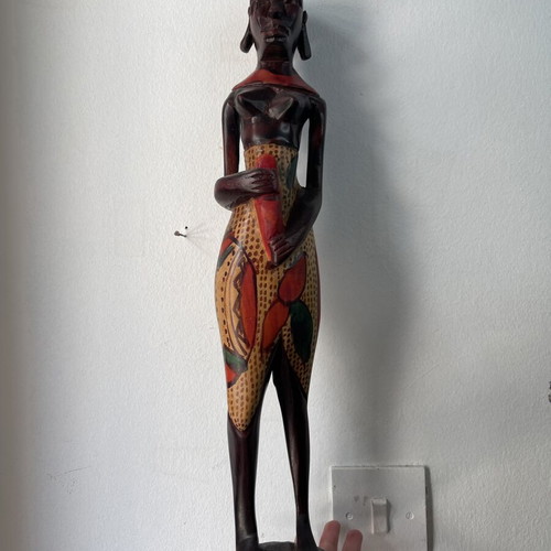 Vintage African wooden statues set of 2, handcrafted, used