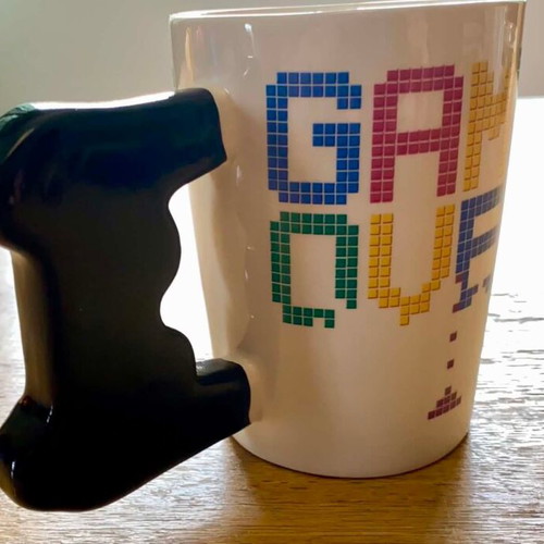 Ceramic mug "Game Over" with remote control handle used, 380ml