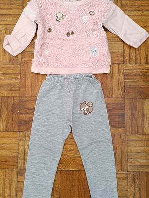 Miss Evita set 18 months with pink furry top and grey squirrel leggings