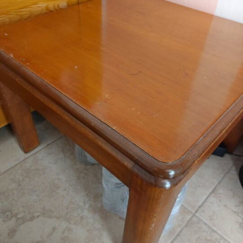 Beech wood side table used, dimensions 45x45 cm, two available