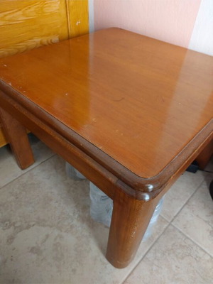 Beech wood side table used, dimensions 45x45 cm, two available
