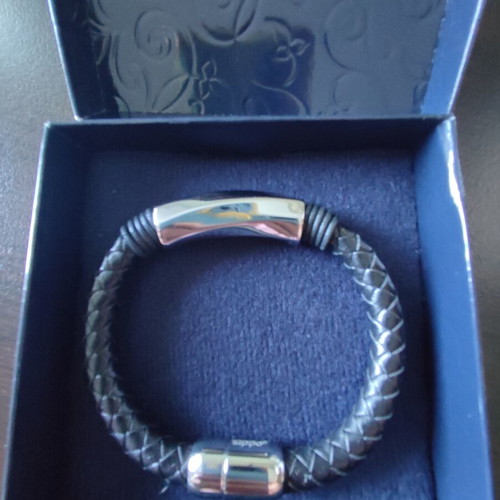 Zippo Steel Bar Braided Leather Men's Bracelet new, black
