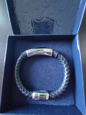 Zippo Steel Bar Braided Leather Men's Bracelet new, black
