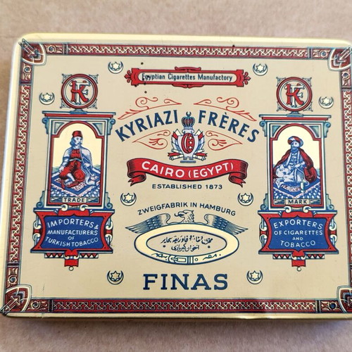 Kyriazi Frères metal cigarette tin Cairo used