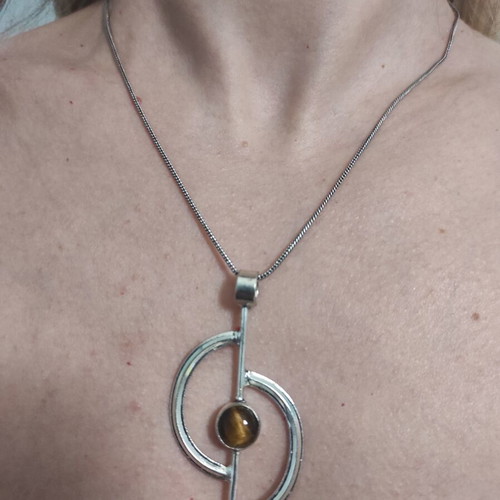 Ethnic necklace with tiger's eye stone silver plated, new, 45 cm chain