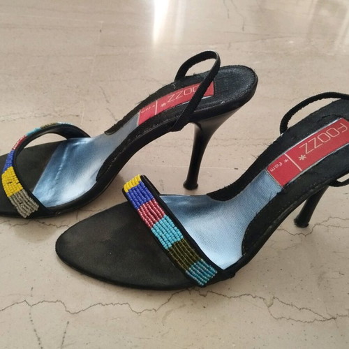 Sandals like new with colorful beads and thin 10 cm heel