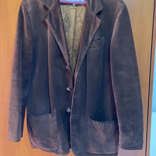 Suede jacket men's vintage 1980s Vera Pelle used, size S, brown