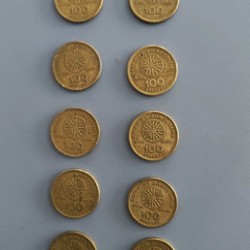 100 Drachma Coins Megas Alexandros used, set of 10 pieces