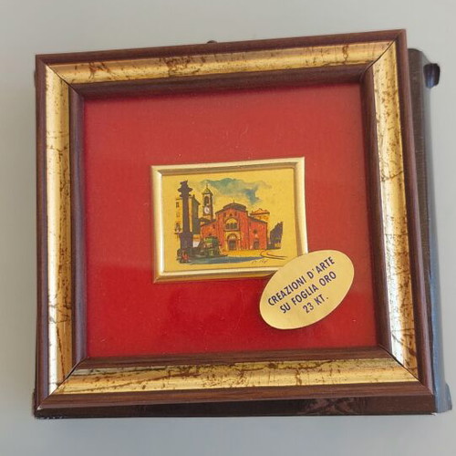 Italian Miniature Painting on 23K Gold Leaf with Wooden Frame