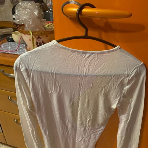 Roza long-sleeve beige blouse with rhinestones and pearls like new
