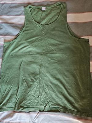 Green men's sleeveless cotton tank top, size L