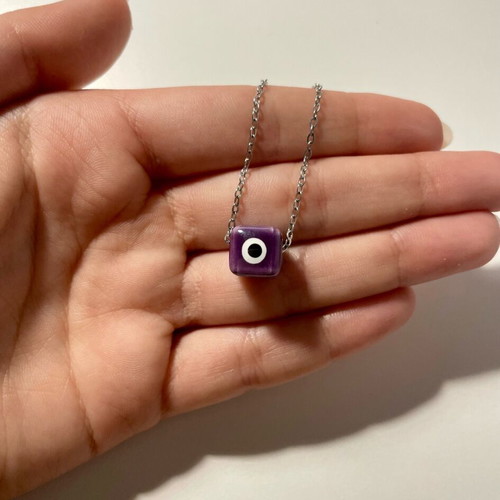 Steel necklace with purple evil eye new