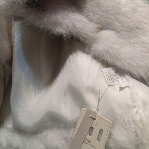 Fur coat new, eco-friendly, synthetic, one size, white with black patterns
