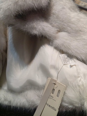 Fur coat new, eco-friendly, synthetic, one size, white with black patterns