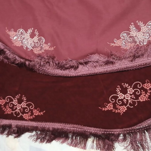 Velvet round tablecloth vintage 1.50m, burgundy with embroidery