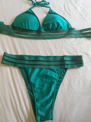Swimsuit set green S like new with meander design