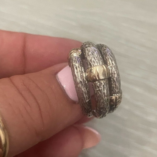 Silver gold ring 925 585 used, size 54, spiraled