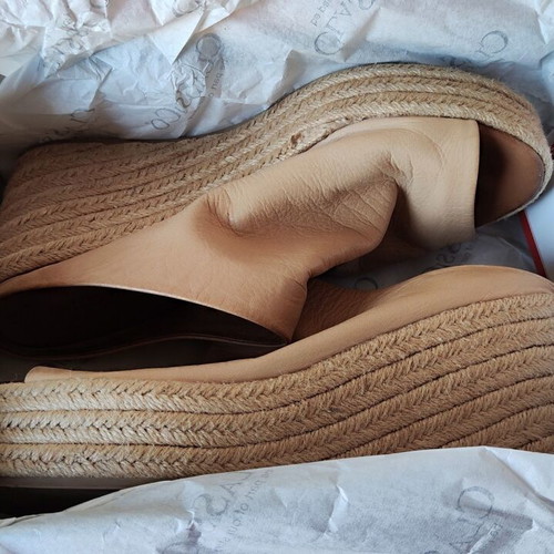Inuovo Scissors peep-toe mules platform espadrilles size 41 used, beige leather
