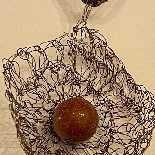 Handmade necklace with knitted pendant and bead new