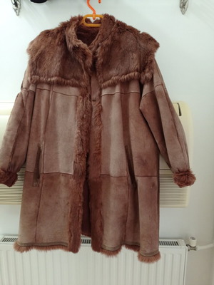 Leather coat with eco fur used, brown Aris