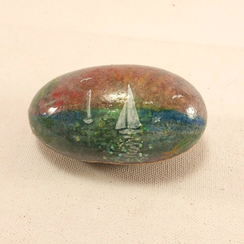 Hand-painted stone made to order, paperweight with sailboats