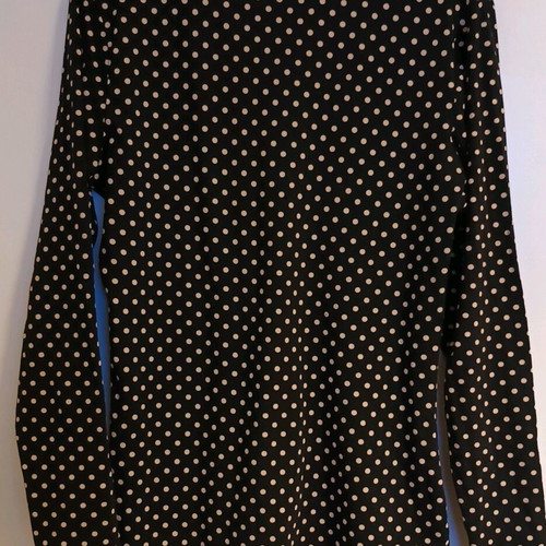 H&M women's long-sleeve blouse black with beige polka dots like new