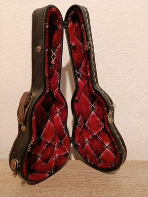 Decorative leather miniature guitar case used