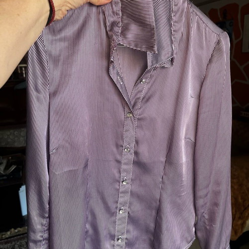 Satin women's shirt S striped, like new, lilac/white