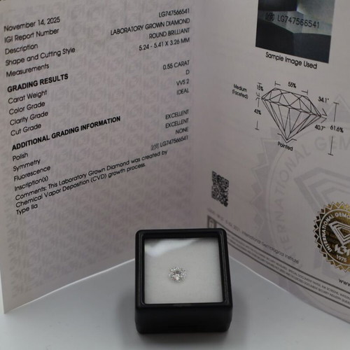 Lab Grown Round Cut Diamond 0.55ct D-VVS2 new