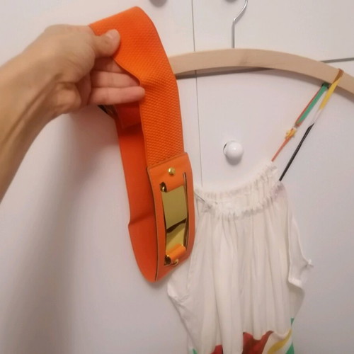 Doca long dress new with colorful skirt and orange belt