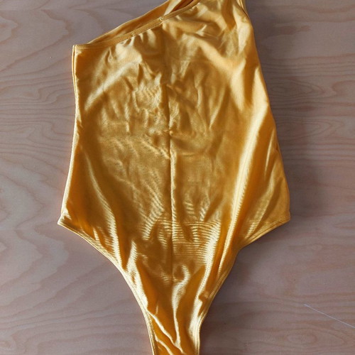 Yellow one-piece swimsuit size S new with chest cutout and one shoulder