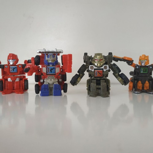 Transformers Bot Shots figures used, Optimus Prime, Megatron, Ironhide, Scourge
