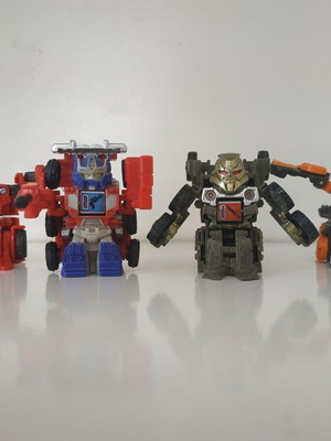 Transformers Bot Shots figures used, Optimus Prime, Megatron, Ironhide, Scourge
