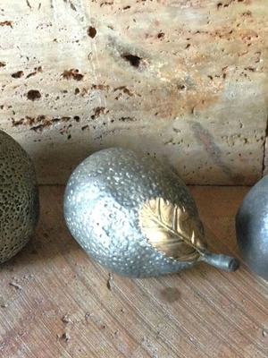 Decorative metal fruit set of 3 like new, orange, pear, lemon
