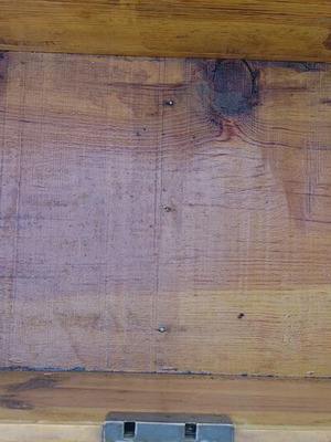 Vintage wooden chest with metal reinforcements, 75×37×33 cm