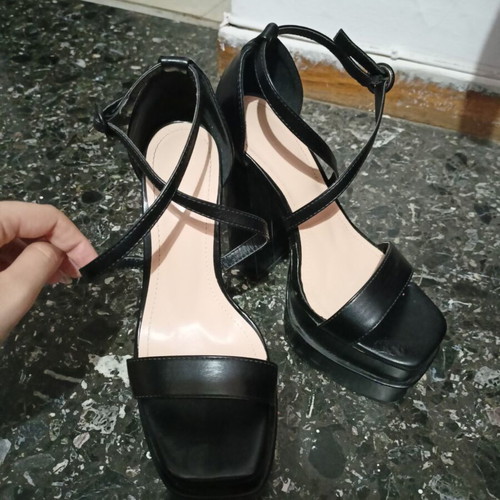 High heel platform sandals, black, size 39