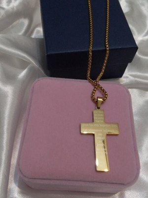 Ανδρικός σταυρός με αλυσίδα ατσάλινα σε κουτί δώρου καινούργιο