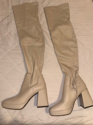 Pull & Bear high knee heel boots beige like new